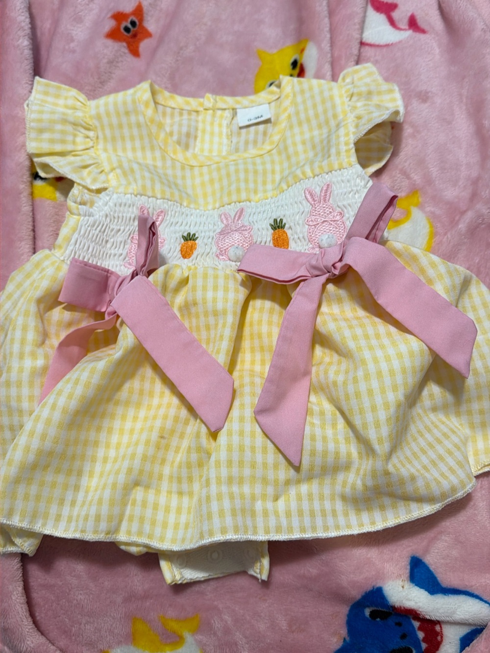 SHEIN Yellow Gingham Dress with Pink Bows